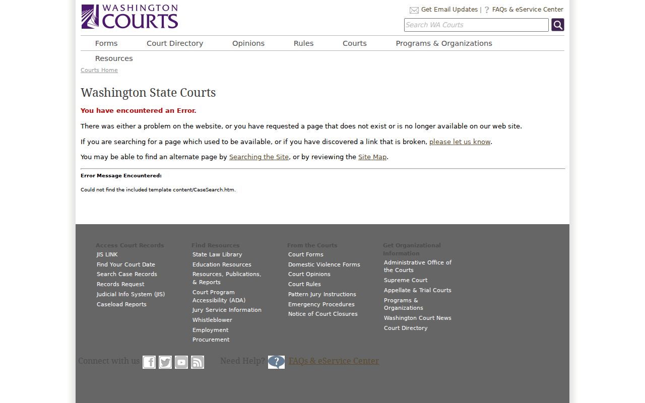 Washington Courts search entry for Spokane County criminal court cases