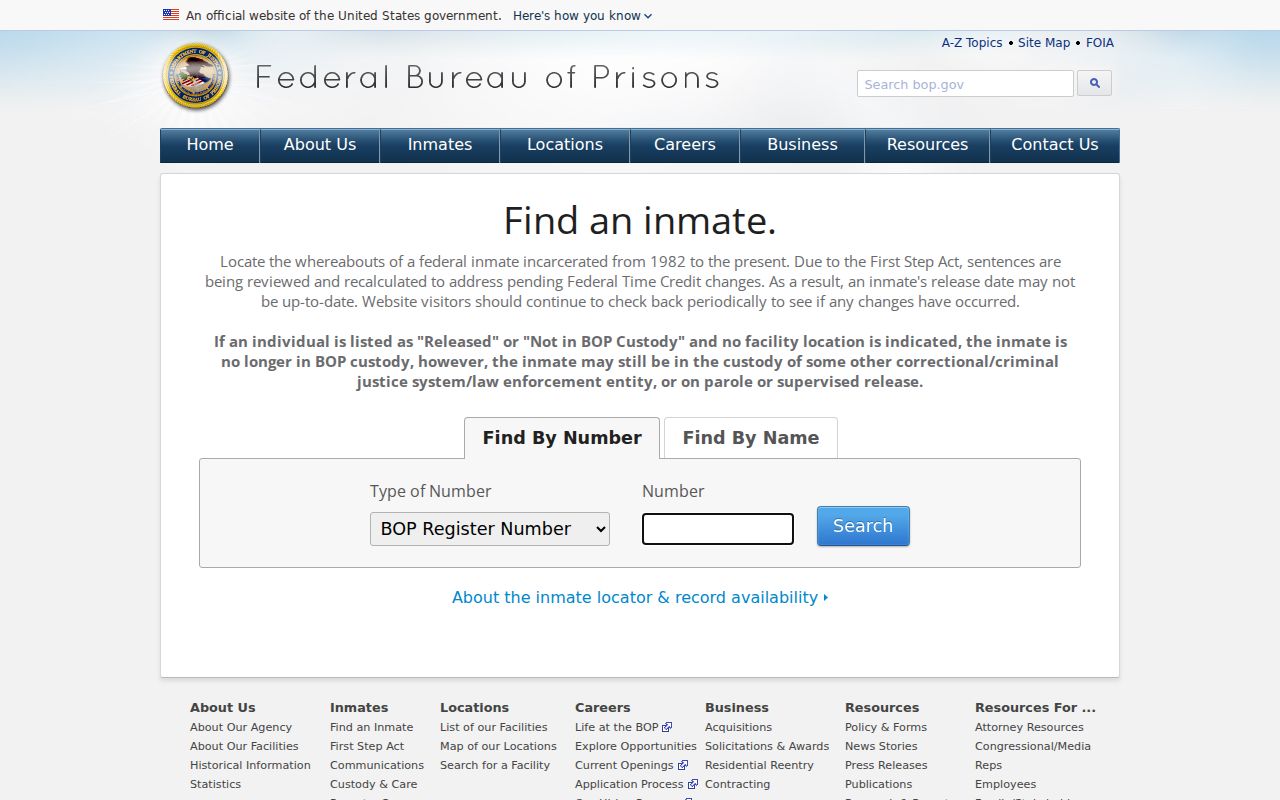 Federal custody locator used alongside Spokane County criminal records