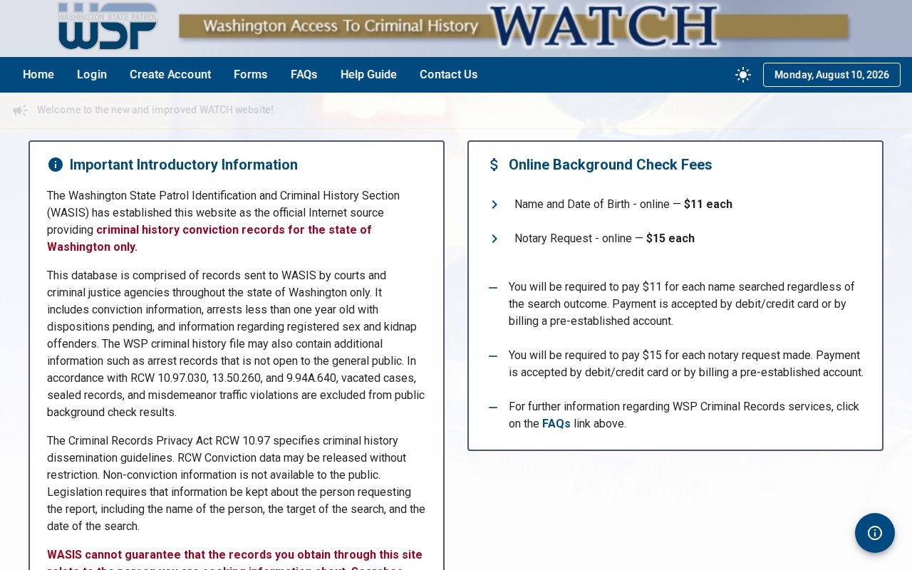 Spokane County criminal record search entry through a WATCH account